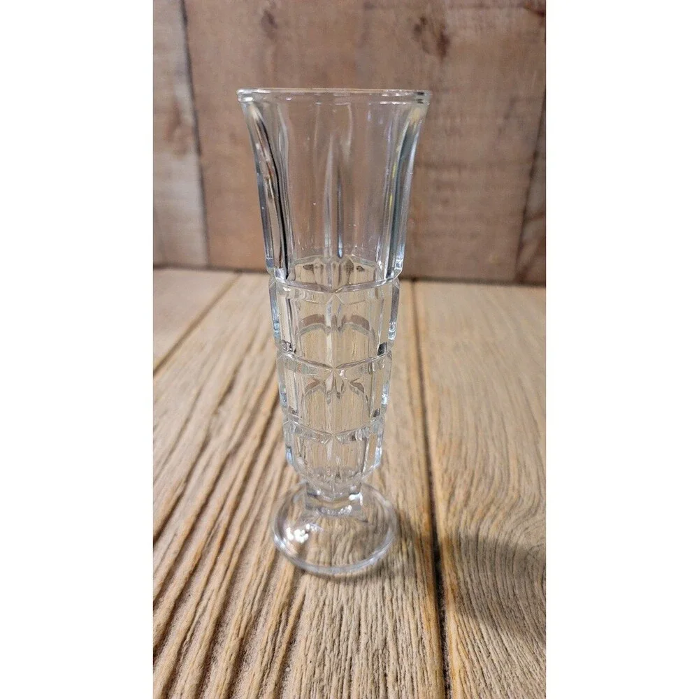 VTG Italy Borgonova Cut Glass 6” Bud Vase Marked “B” ITALY GEOMETRICAL DESIGN